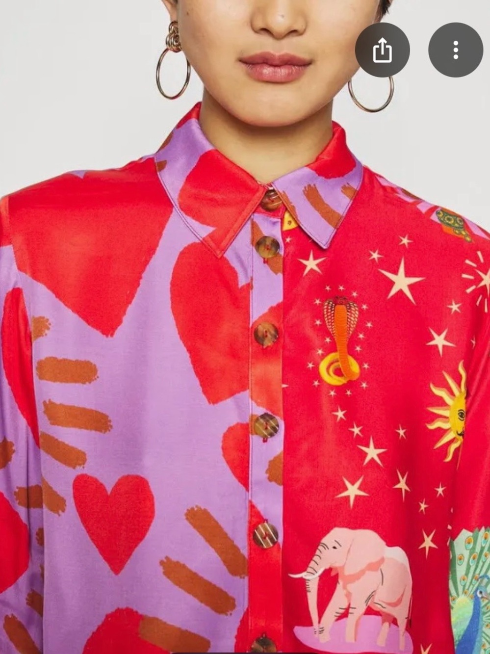 Farm Rio Women’s Red & Lilac Heart-Print Button-Up Top